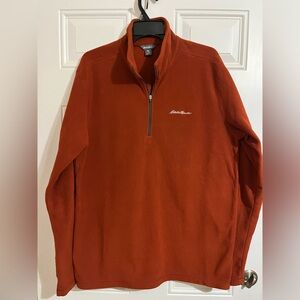 Eddie Bauer Men’s L Tall 1/4 Zip Fleece Sweater Orange Outdoor Hiking‎ Camping